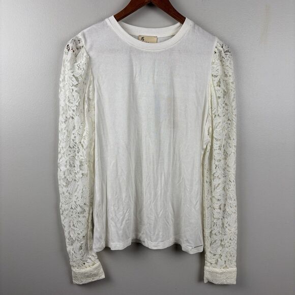 NWT Elie Tahari Long White Star Top Sz M Lace Sleeves Modal Stretch Body Cotton - Picture 2 of 11